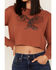 Image #3 - Shyanne Women's Eagle Graphic Cropped Sweatshirt, Chestnut, hi-res