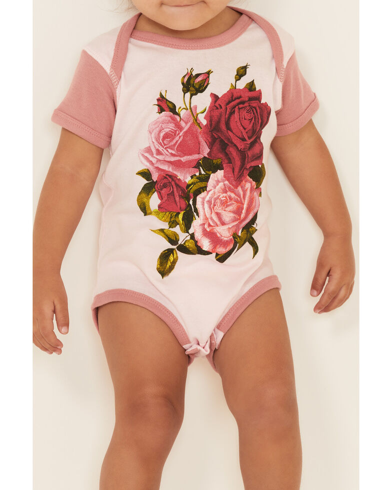 Rodeo Quincy Infant Girls' Lydie Lou Rose Graphic Short Sleeve Ringer Onesie , Pink, hi-res