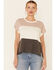 Image #1 - Wishlist Women's Wide Stripe Colorblock Dolman Short Sleeve Top , Taupe, hi-res