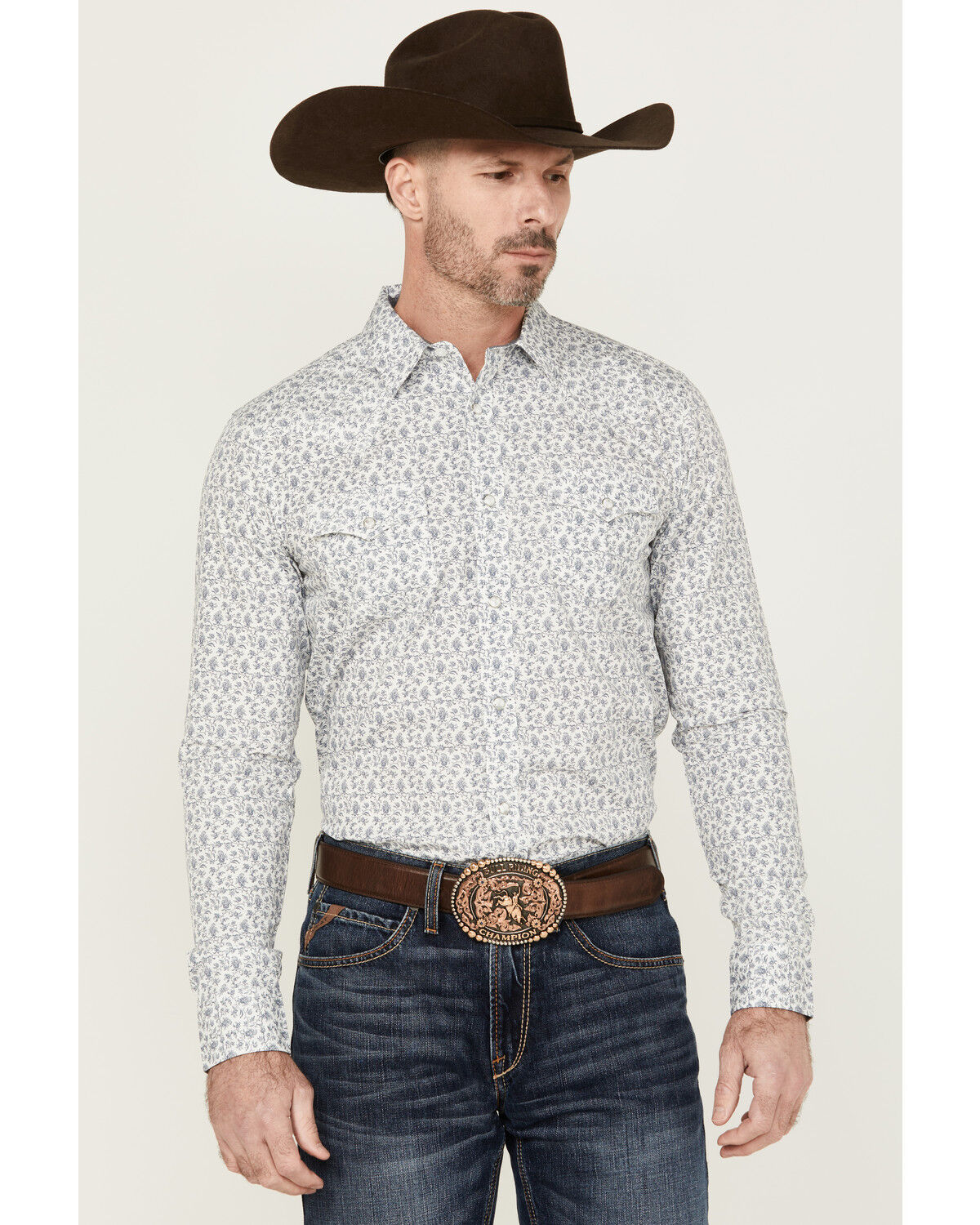 Image #1 - Cody James Men's Dandy Floral Print Long Sleeve Snap Western Shirt, White, hi-res