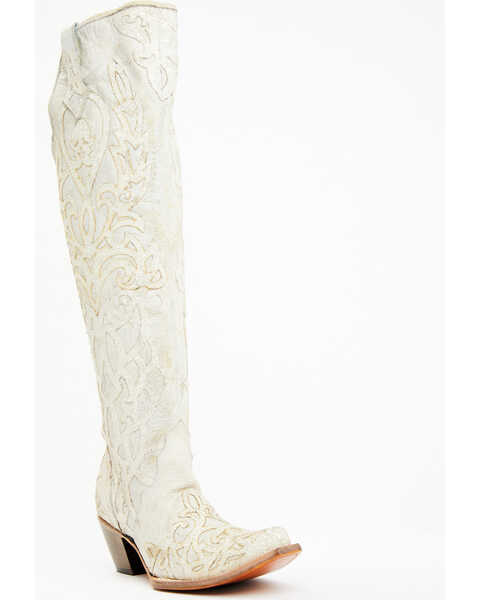 Corral Women's Glitter Overlay Tall Western Boots - Snip Toe, Beige/khaki, hi-res