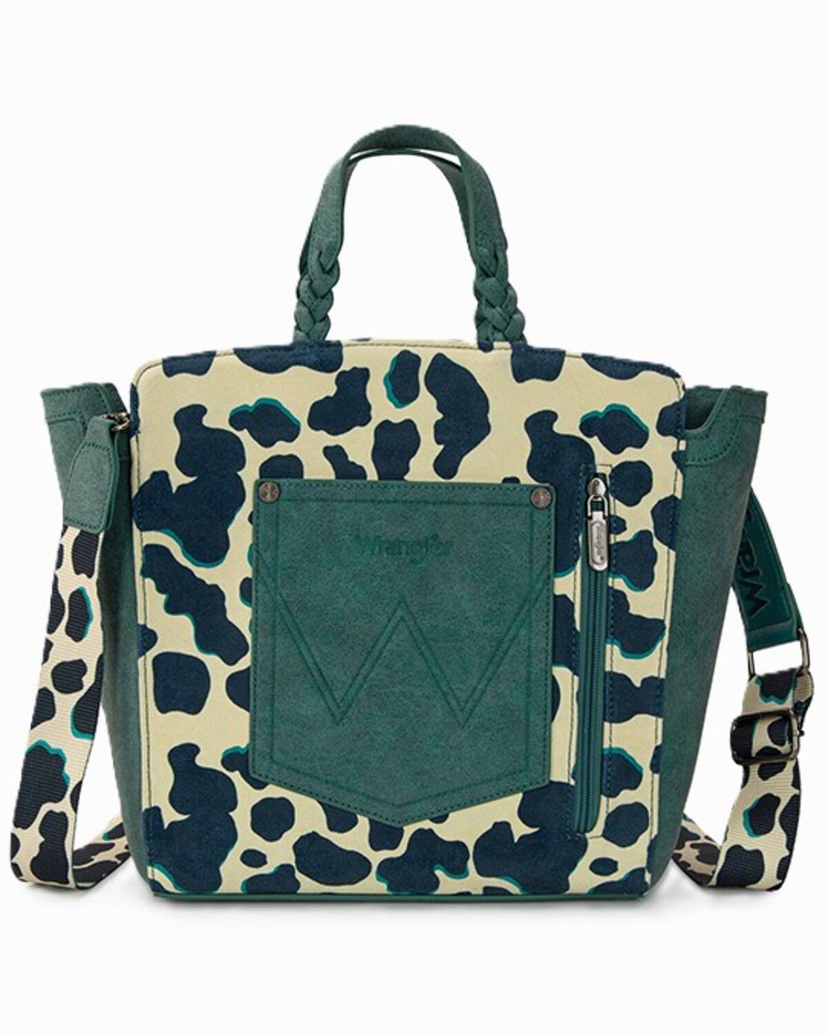 Image #2 - Wrangler Women's Cow Print Concealed Carry Crossbody Tote, Turquoise, hi-res
