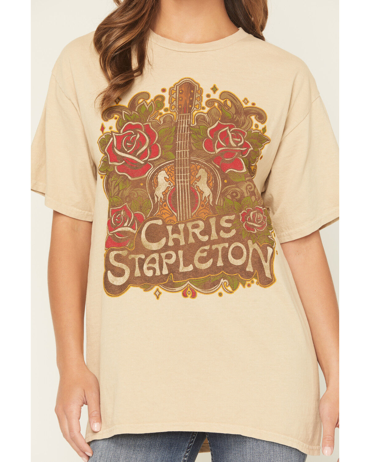 Image #3 - Merch Traffic Women's Chris Stapleton Rose Guitar Short Sleeve Graphic Tee, Tan, hi-res