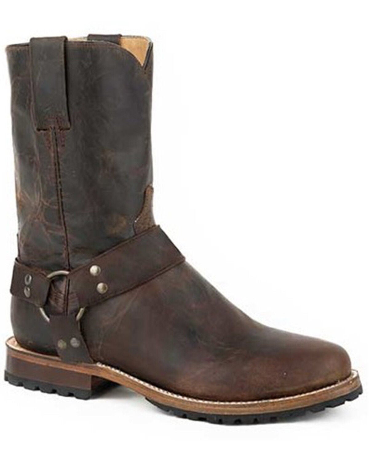 Stetson Men's Puncher Harness Oily Goat Moto Boots - Round Toe, Brown, hi-res