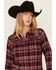 Image #2 - Shyanne Women's Lace Yoke Plaid Print Long Sleeve Button-Down Western Shirt, Fuchsia, hi-res