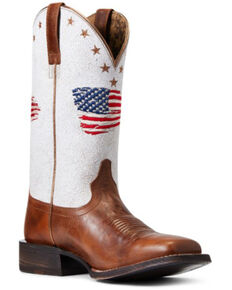 Ariat Women’s Patriot Crackled American Flag Western Boots – Wide Square Toe, Brown, hi-res