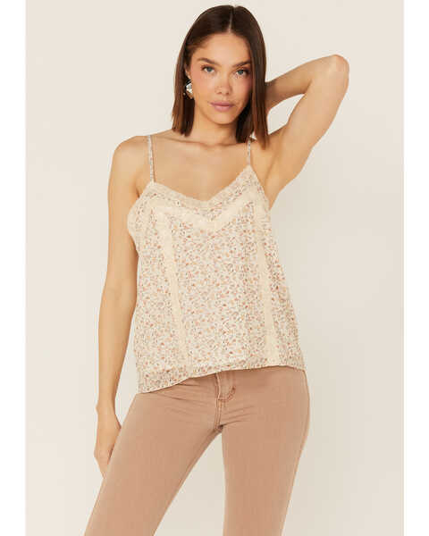 Image #1 - Miss Me Women's Ditsy Floral Lace Cami Top, Cream, hi-res