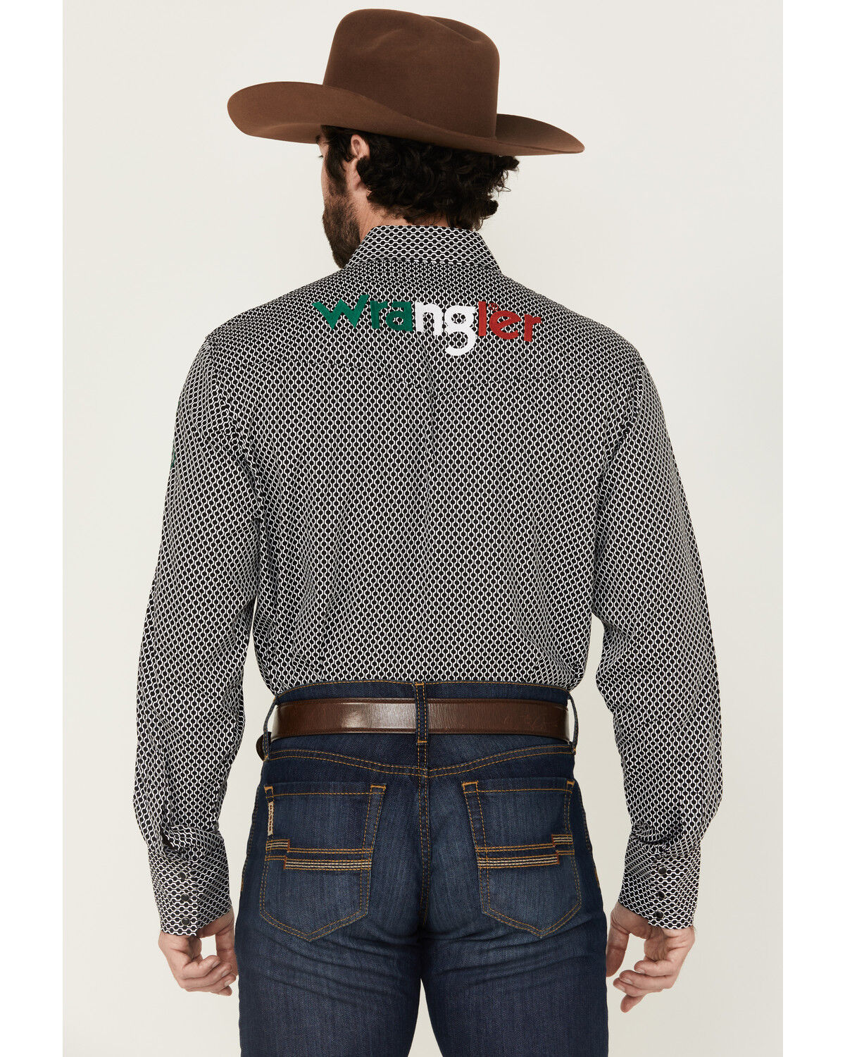 Image #4 - Wrangler Men's Mexico Logo Embroidered Geo Print Long Sleeve Snap Western Shirt, Black, hi-res