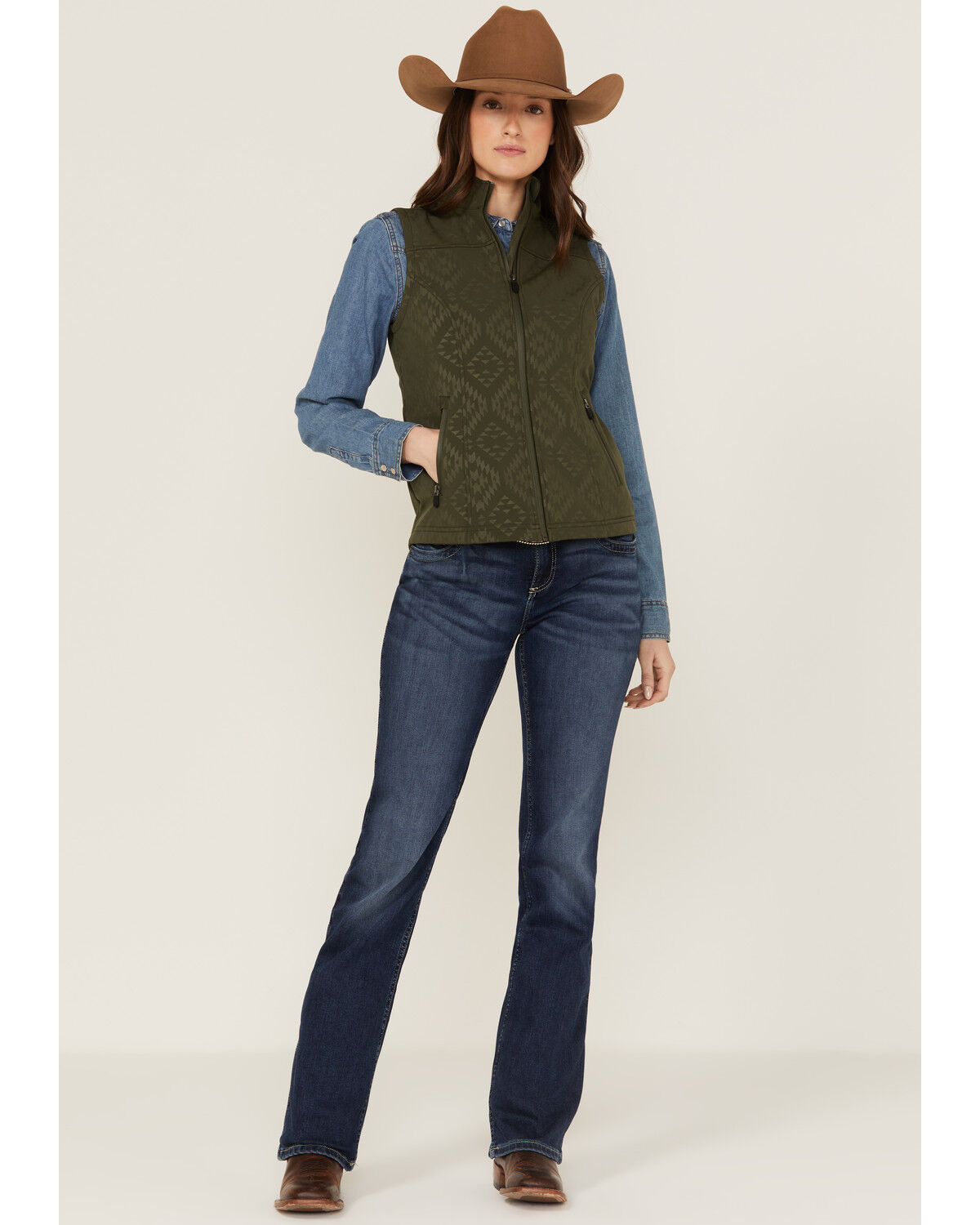 Image #3 - RANK 45® Women's Southwestern Print Softshell Riding Vest, , hi-res