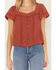 Image #3 - Jolt Women's Button Front Square Neck Peasant Top, Rust Copper, hi-res