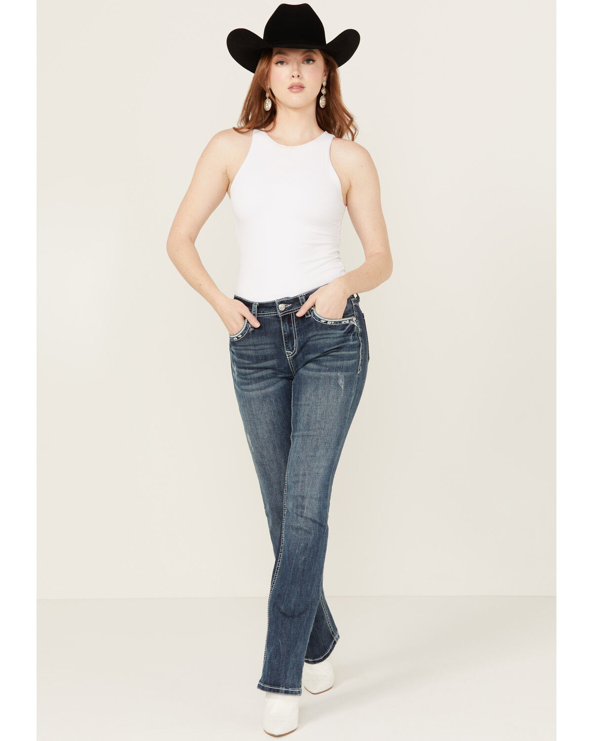 Image #3 - Grace In LA Women's Medium Wash Paisley Cross Pocket Bootcut Stretch Denim Jeans, Medium Wash, hi-res