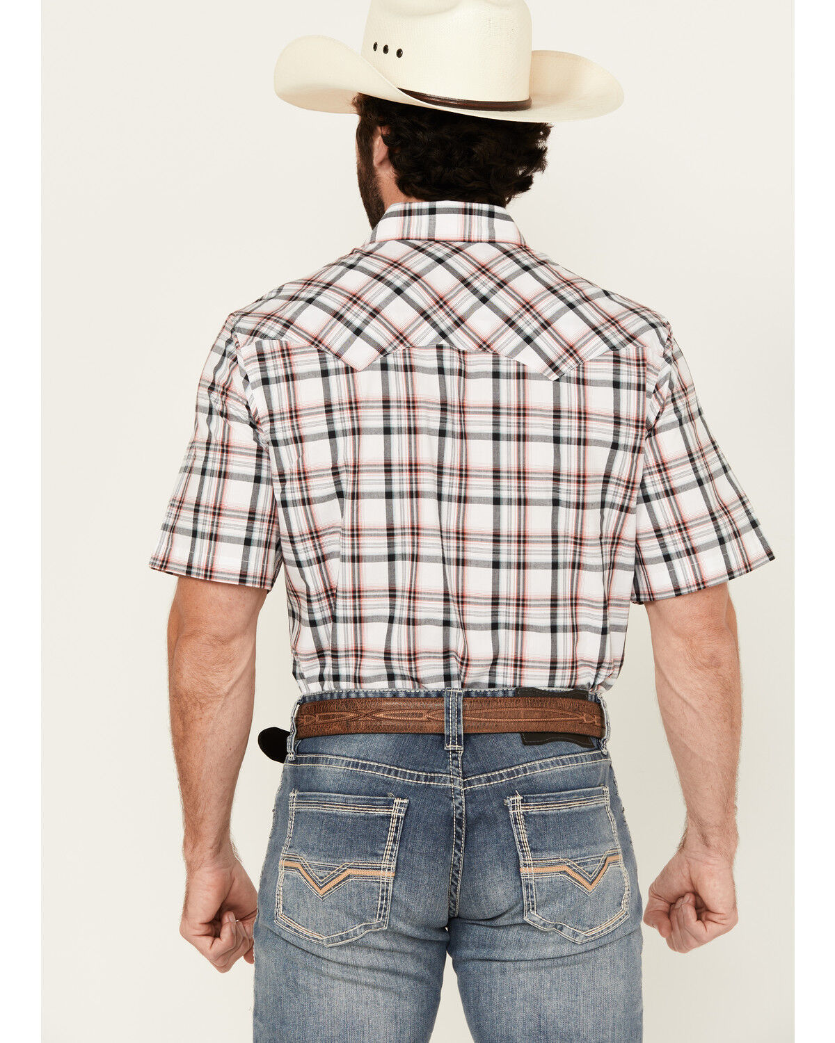Image #4 - Wrangler Retro Men's Plaid Print Short Sleeve Snap Western Shirt, White, hi-res
