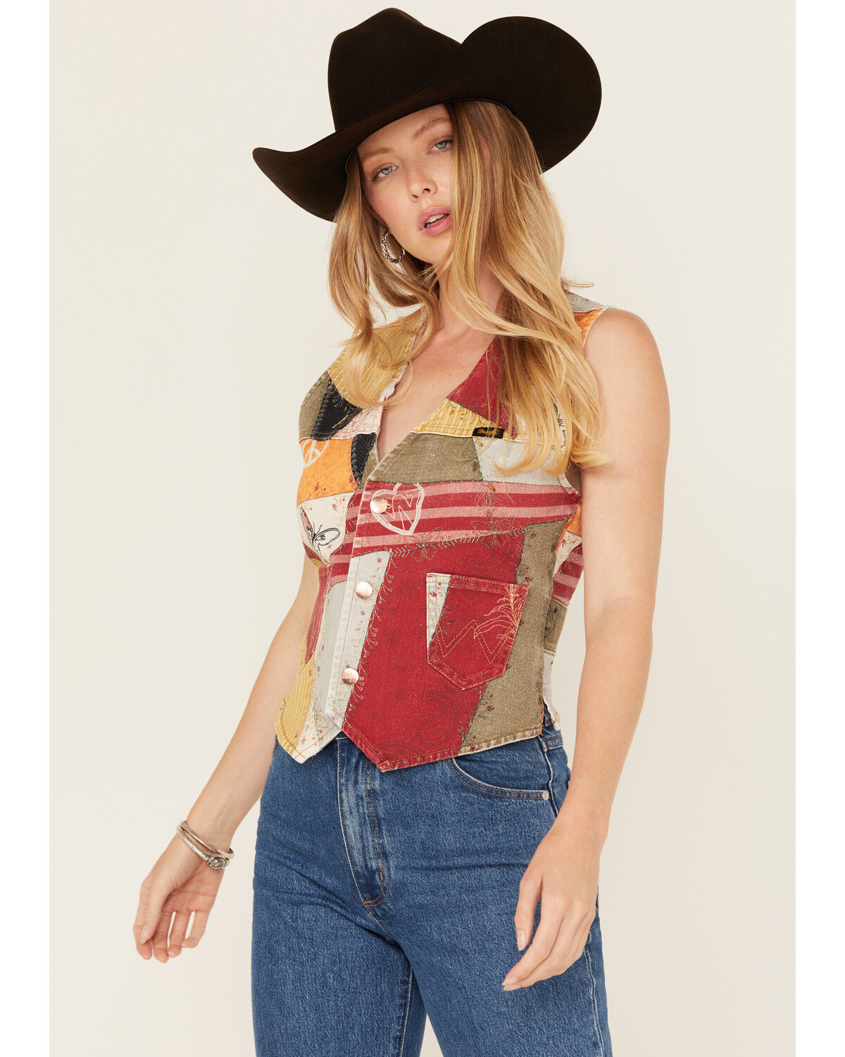 Image #2 - Wrangler X Lainey Wilson Women's Mixed Patchwork Vest, Rust Copper, hi-res