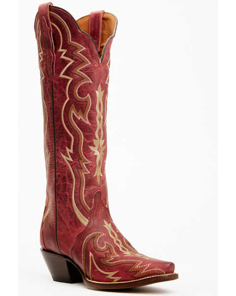 Dan Post Women's 16" Triad Silvie Tall Western Boots - Snip Toe , Wine, hi-res