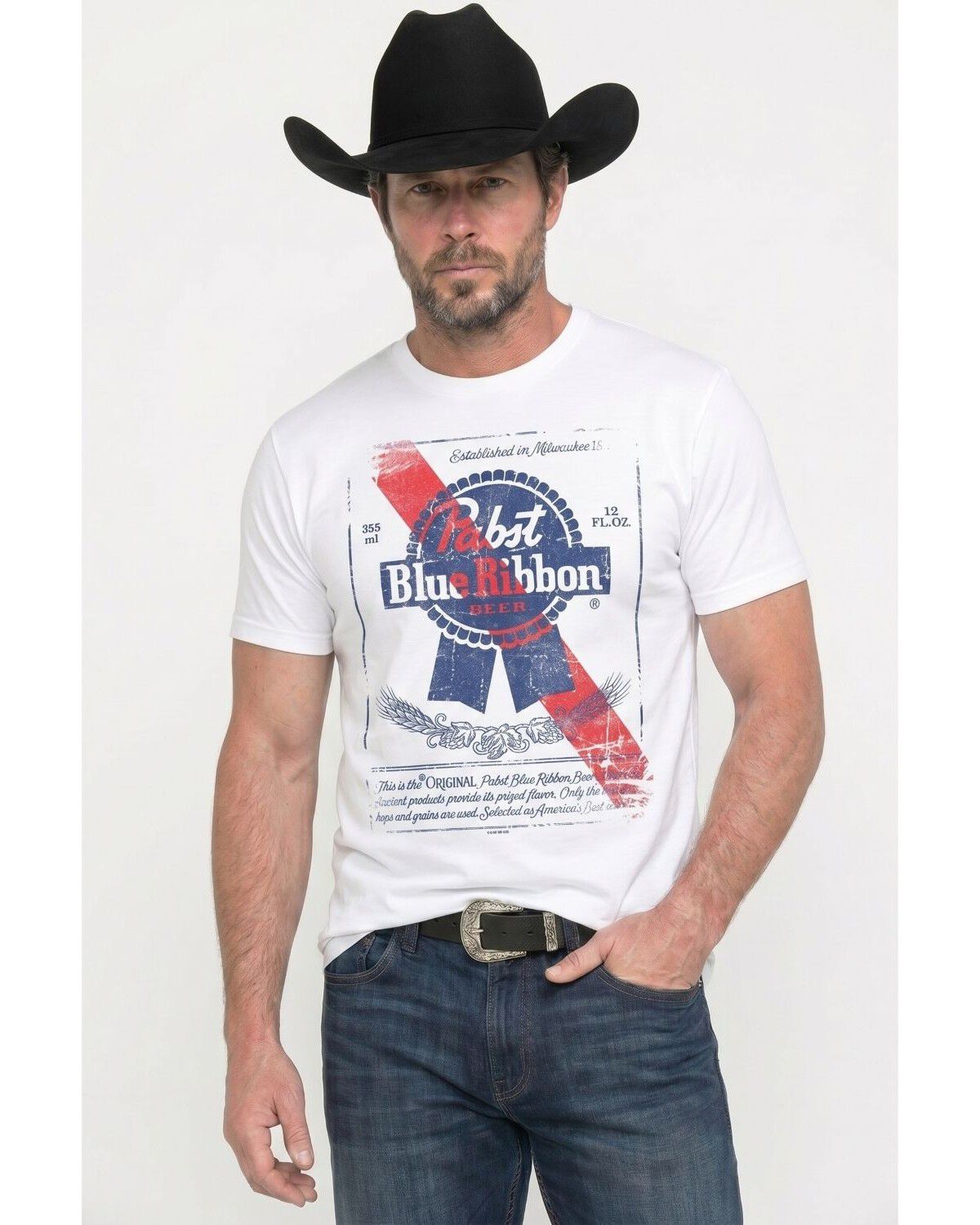 Pabst Men's Logo Label Short Sleeve Graphic T-Shirt, White, hi-res