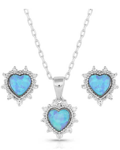 Montana Silversmiths Women's Royal Heart Opal Jewelry Set, Silver, hi-res