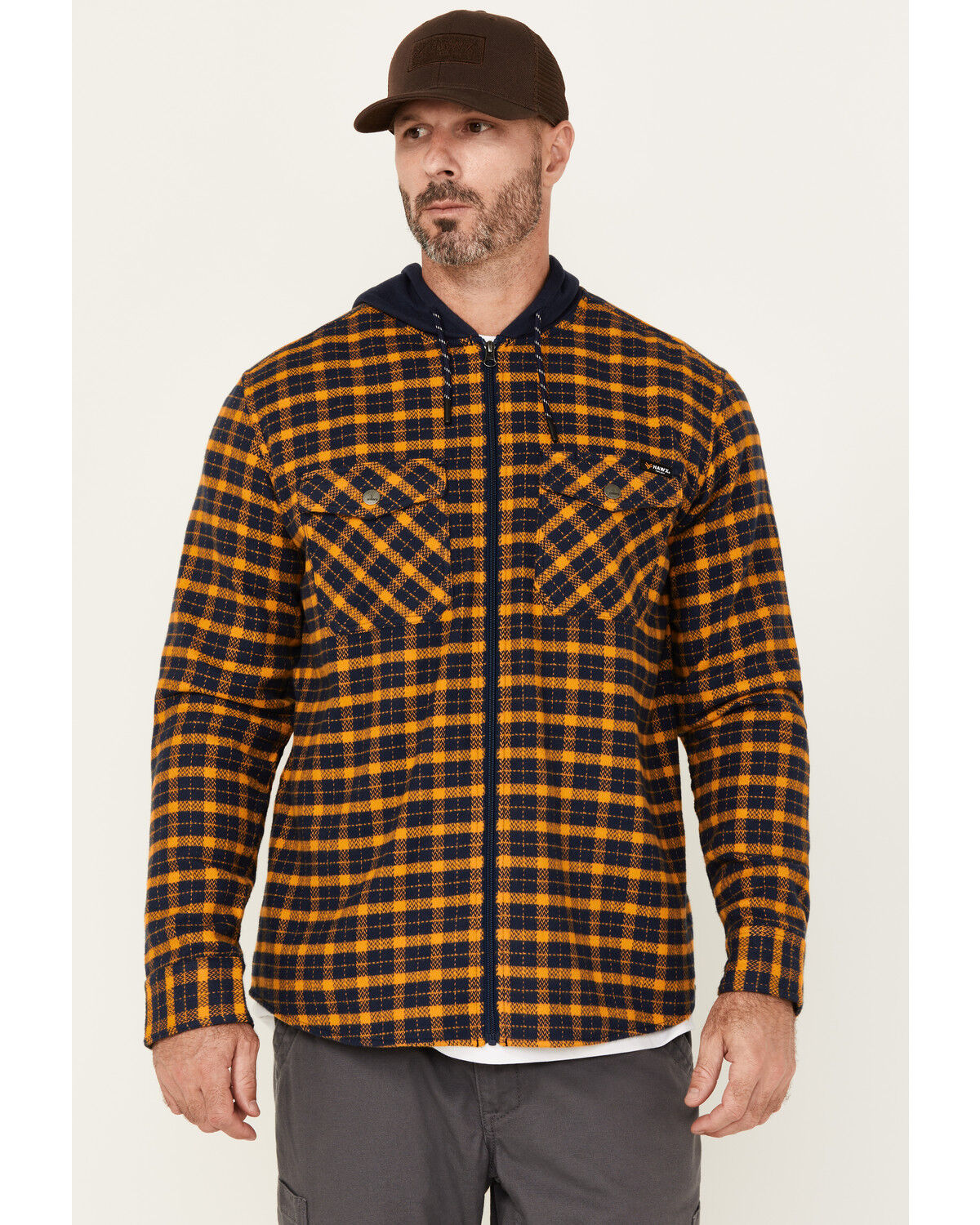 Image #1 - Hawx Men's Jacob Plaid Print Long Sleeve Hooded Flannel Shirt, Navy, hi-res