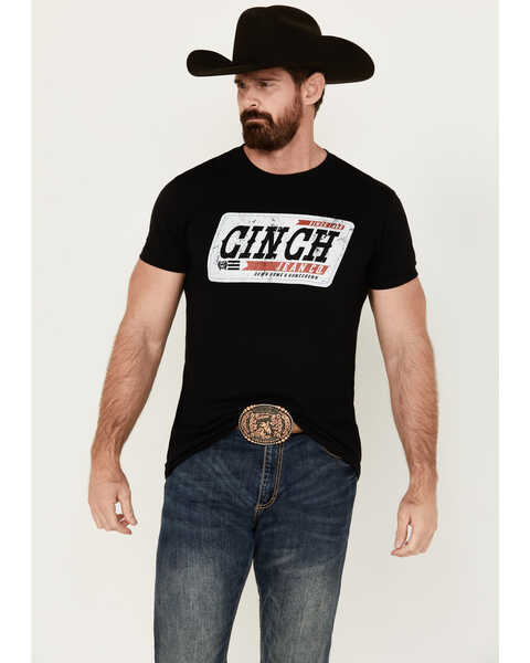 Cinch Men's License Plate Logo Short Sleeve Graphic T-Shirt , Black, hi-res