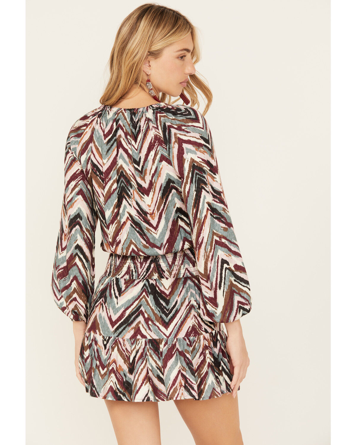 Image #4 - Shyanne Women's Dobby Printed Mini Dress, Maroon, hi-res