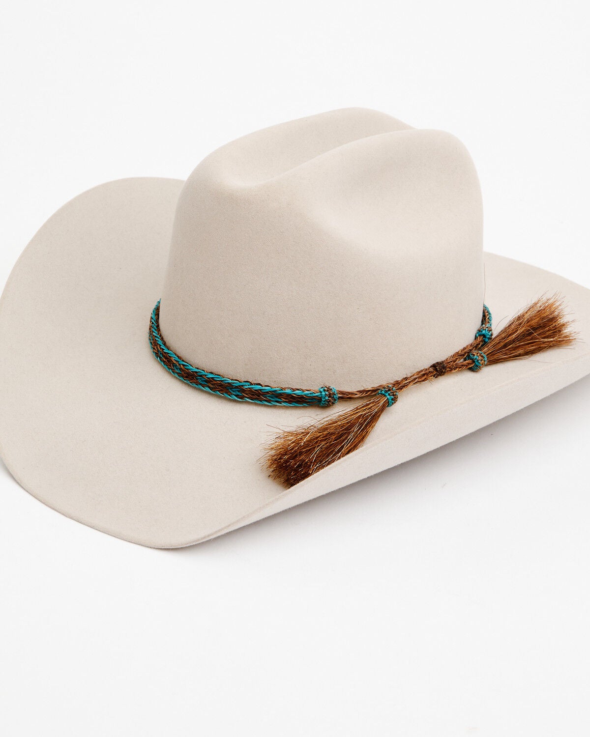 Cody James Men's Braided Horsehair & Tassel Hat Band, Chocolate/turquoise, hi-res