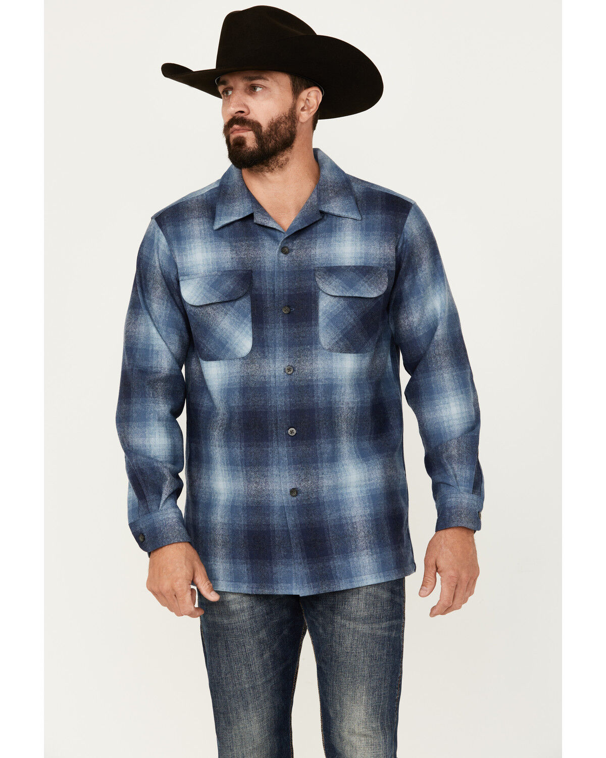 Image #1 - Pendleton Men's Plaid Print Board Shirt, Navy, hi-res
