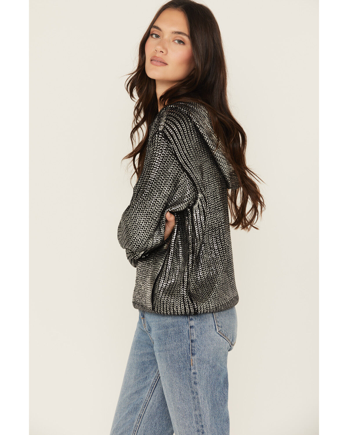 Image #2 - Revel Women's Metallic Sparkle Hoodie, Silver, hi-res