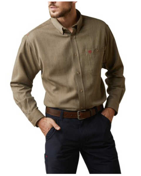Ariat Men's FR Air Inherent Long Sleeve Button Down Work Shirt - Big & Tall, Tan, hi-res