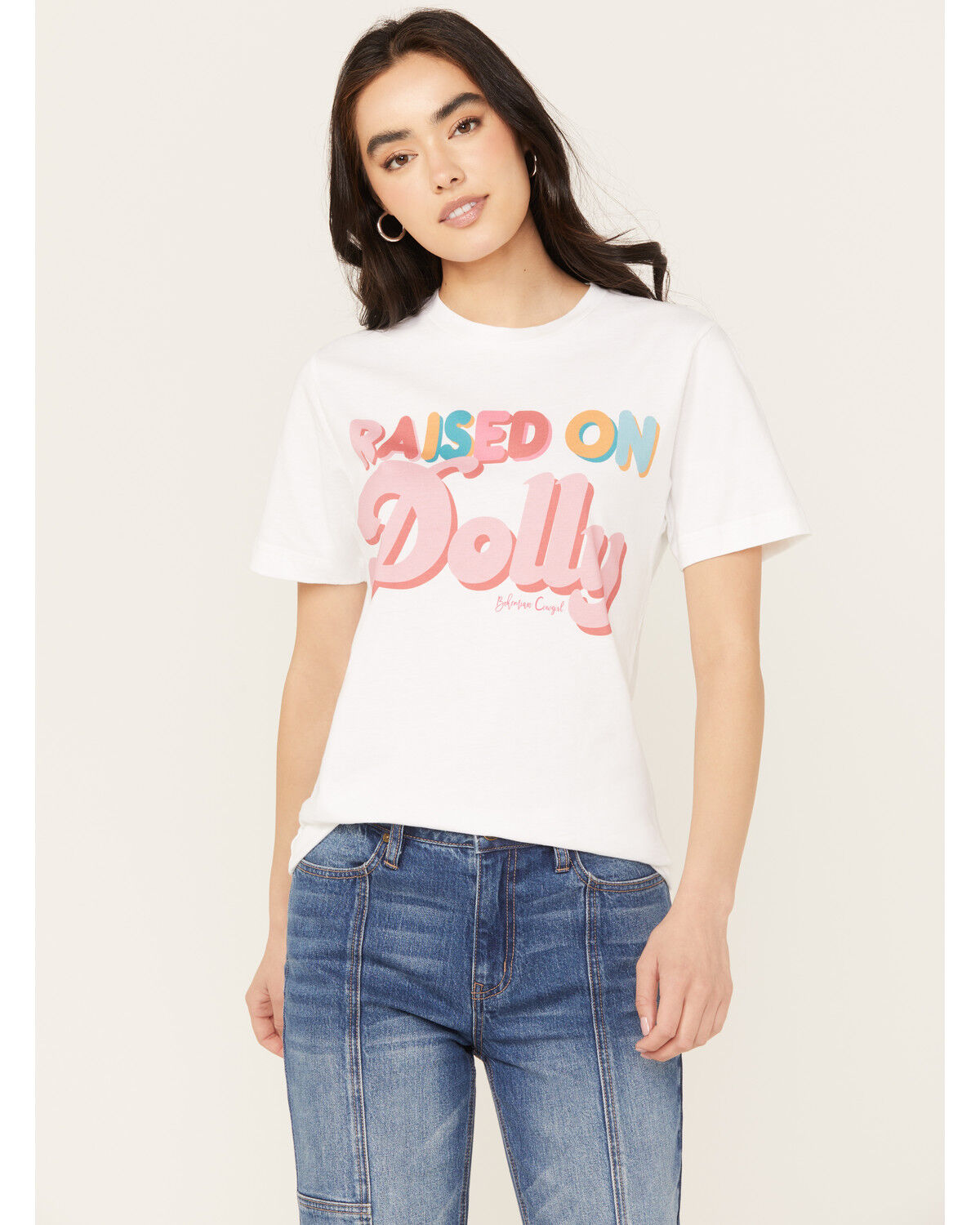 Image #1 - Bohemian Cowgirl Women's Raised On Dolly Short Sleeve Graphic Tee, White, hi-res