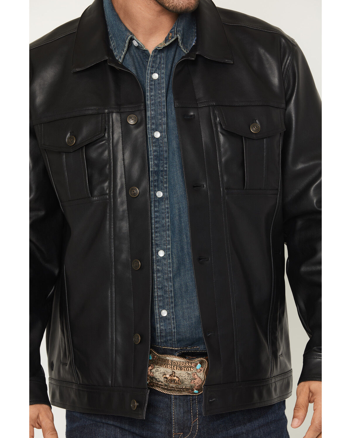 Image #3 - Cody James Men's Ozark Distressed Button-Down Leather Jacket, Black, hi-res