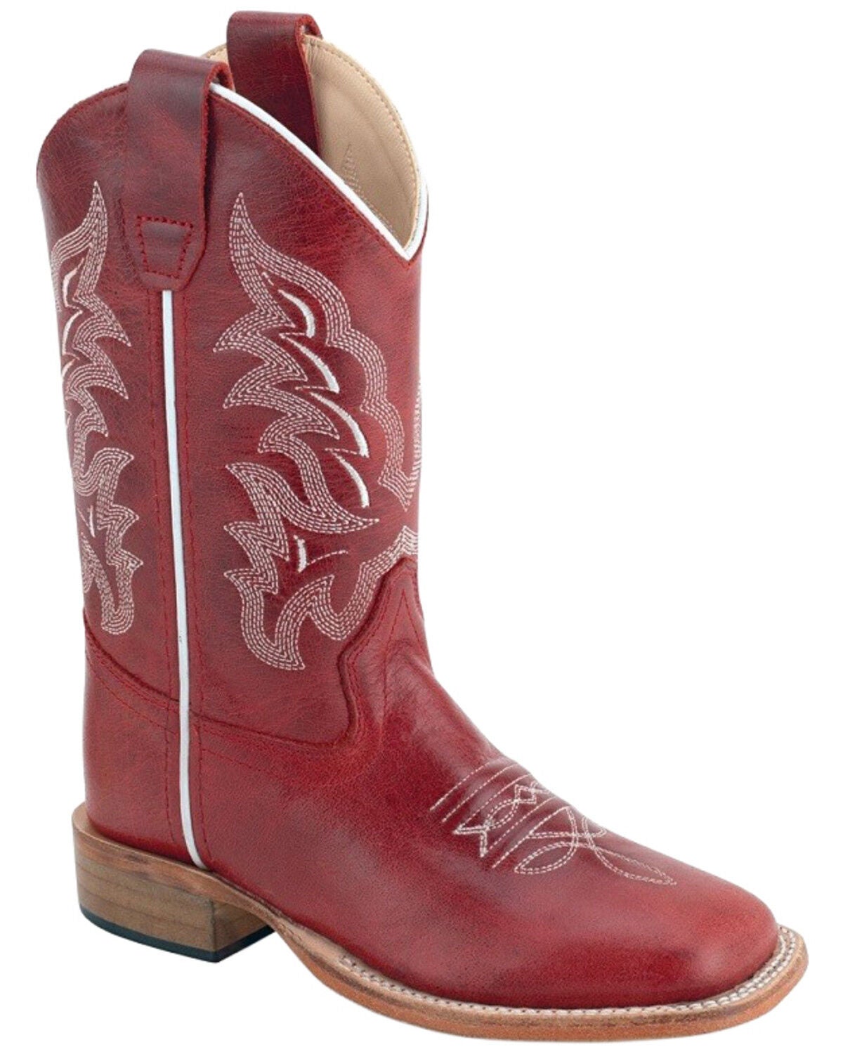 Old West Girls' Western Boots - Broad Square Toe, Red, hi-res