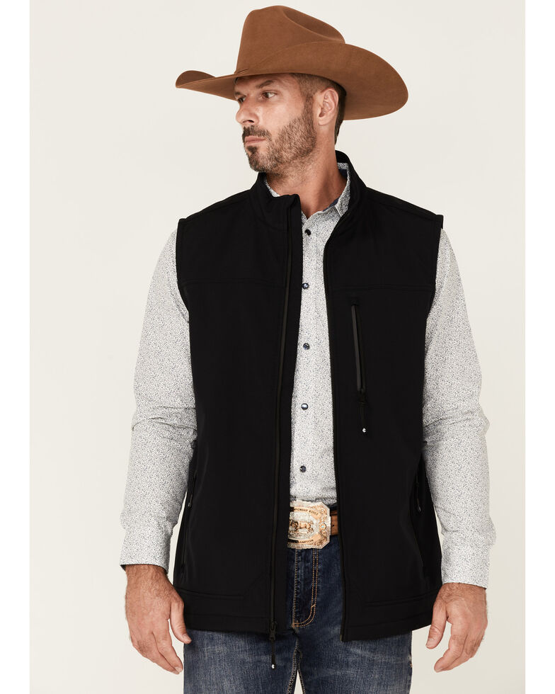 Cody James Core Men's Solid Black Wrightwood Bonded Zip-Front Softshell Vest , Black, hi-res