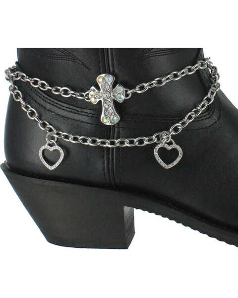 Shyanne Women's Cross and Hearts Boot Bracelet, Silver, hi-res