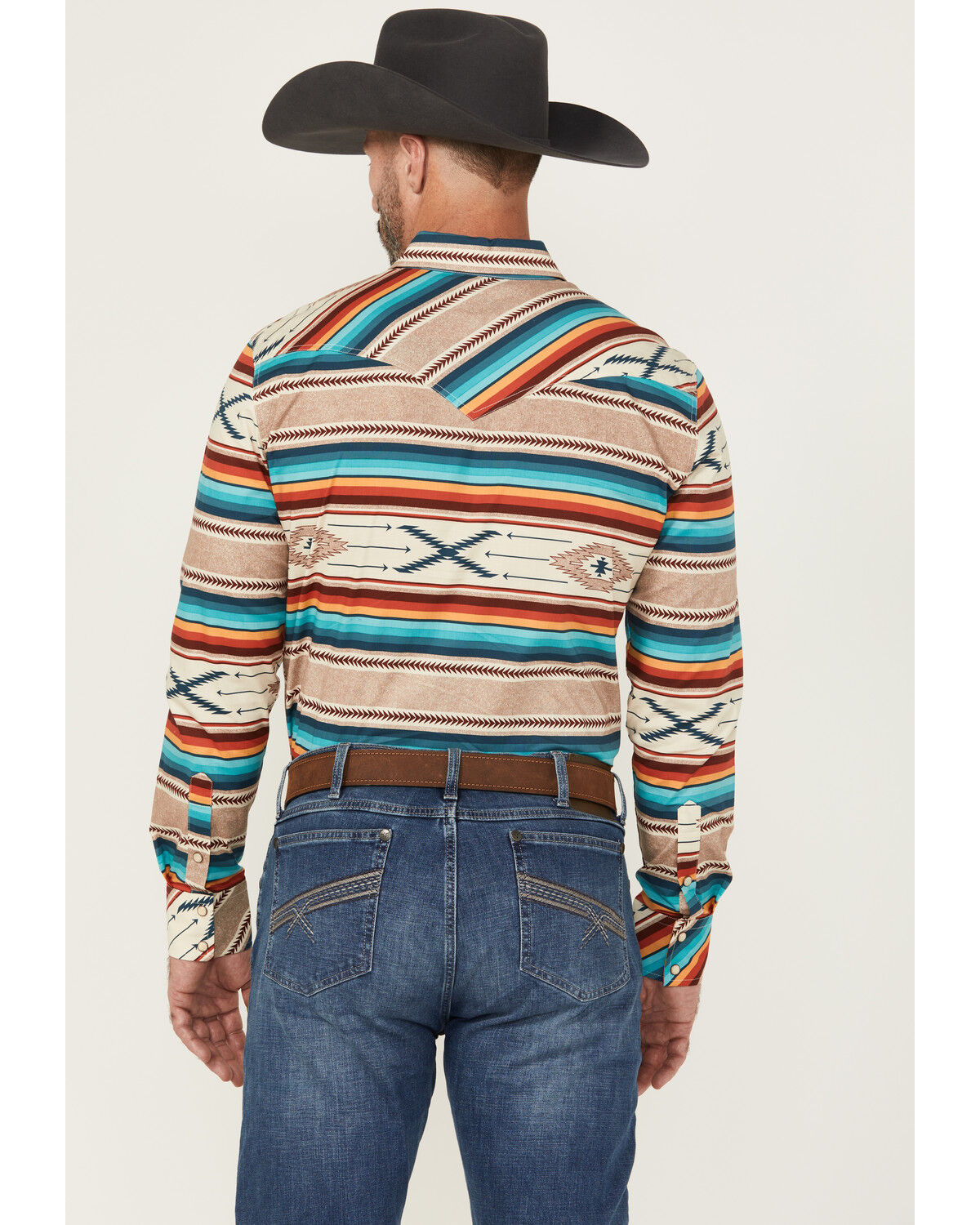 Image #4 - Rock & Roll Denim Men's Southwestern Print Long Sleeve Snap Western Stretch Shirt, Multi, hi-res