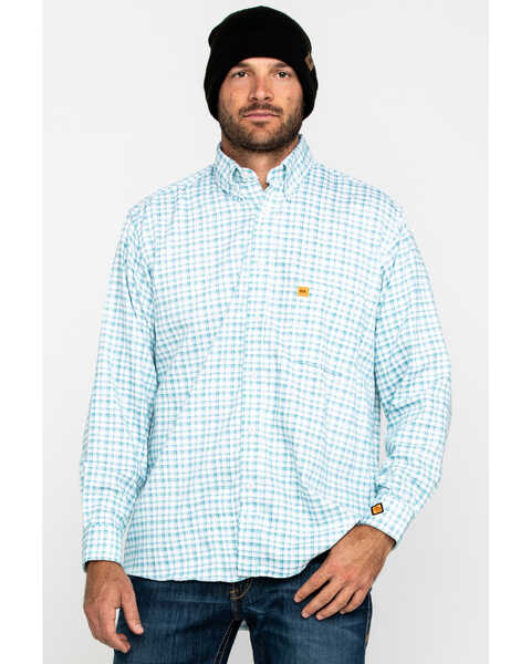 Wrangler 20X Men's FR Turquoise Plaid Long Sleeve Work Shirt - Big , Turquoise, hi-res
