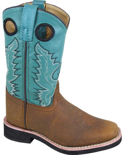 Smoky Mountain Little Girls' Pueblo Western Boots - Broad Square Toe , Brown, hi-res