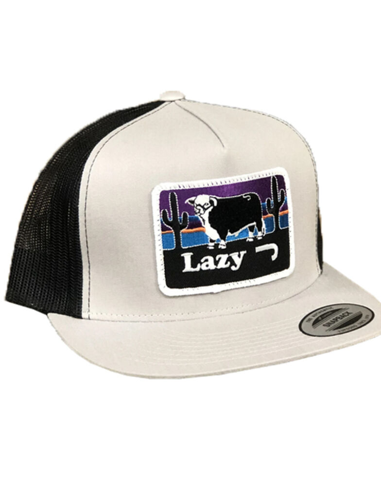 Lazy J Ranchwear Men's Light Grey Sunset Patch Mesh Back Ball Cap , Grey, hi-res