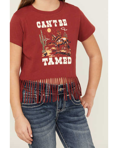 Image #3 - Shyanne Girls' Can't Be Tamed Fringe Graphic Tee, Brick Red, hi-res