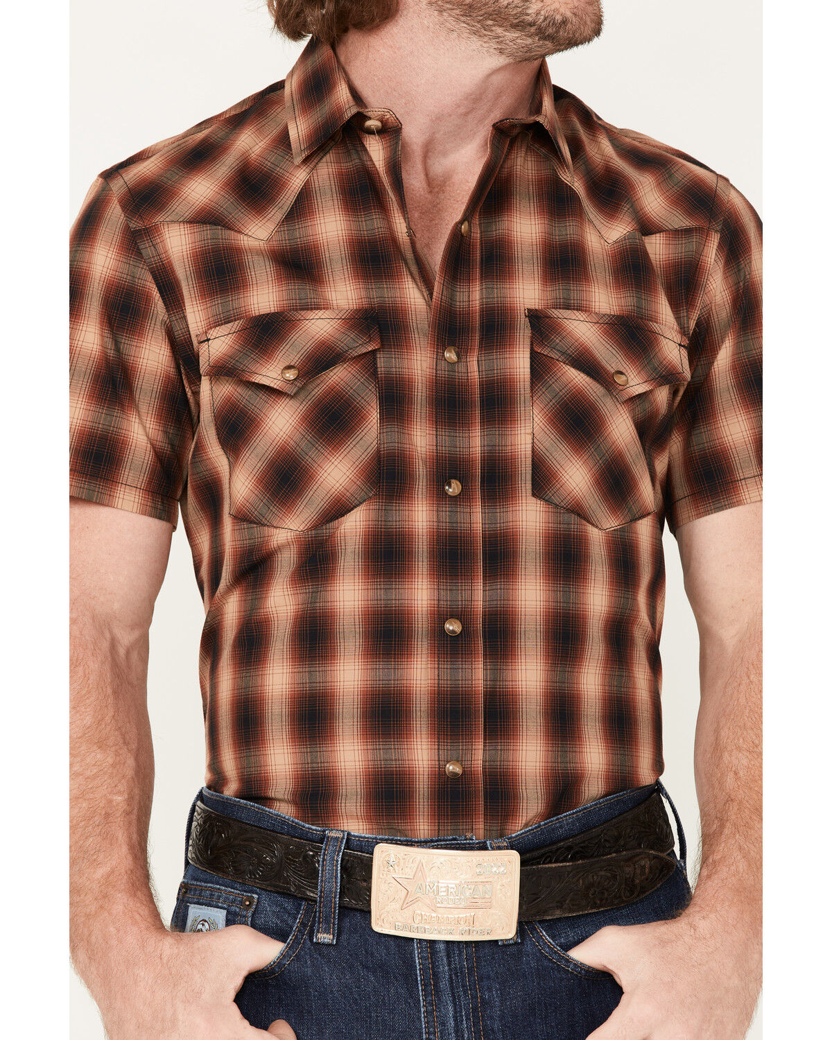 Image #3 - Pendleton Men's Frontier Large Plaid Short Sleeve Western Shirt, Red, hi-res