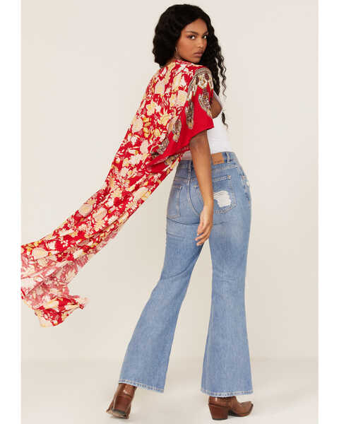 Image #4 - Band of the Free Women's From Paris With Love Floral Print Kimono, Red, hi-res