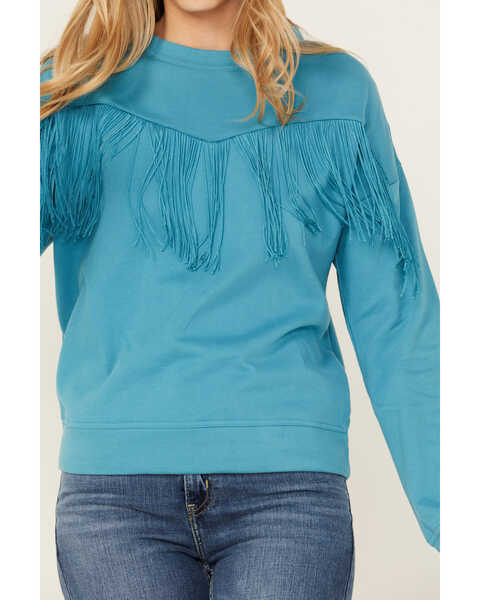Image #3 - Roper Women's Fringe Fleece Pullover , Turquoise, hi-res