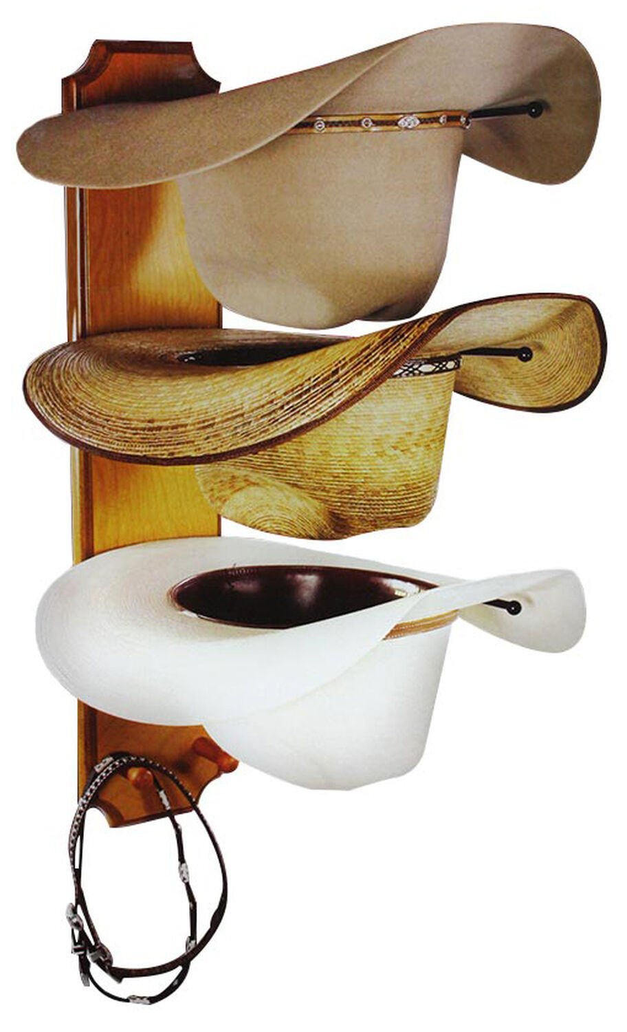 Image #1 - BB Ranch® Rolled Oak 3 Tiered Cowboy Hat Rack, Light Brown, hi-res