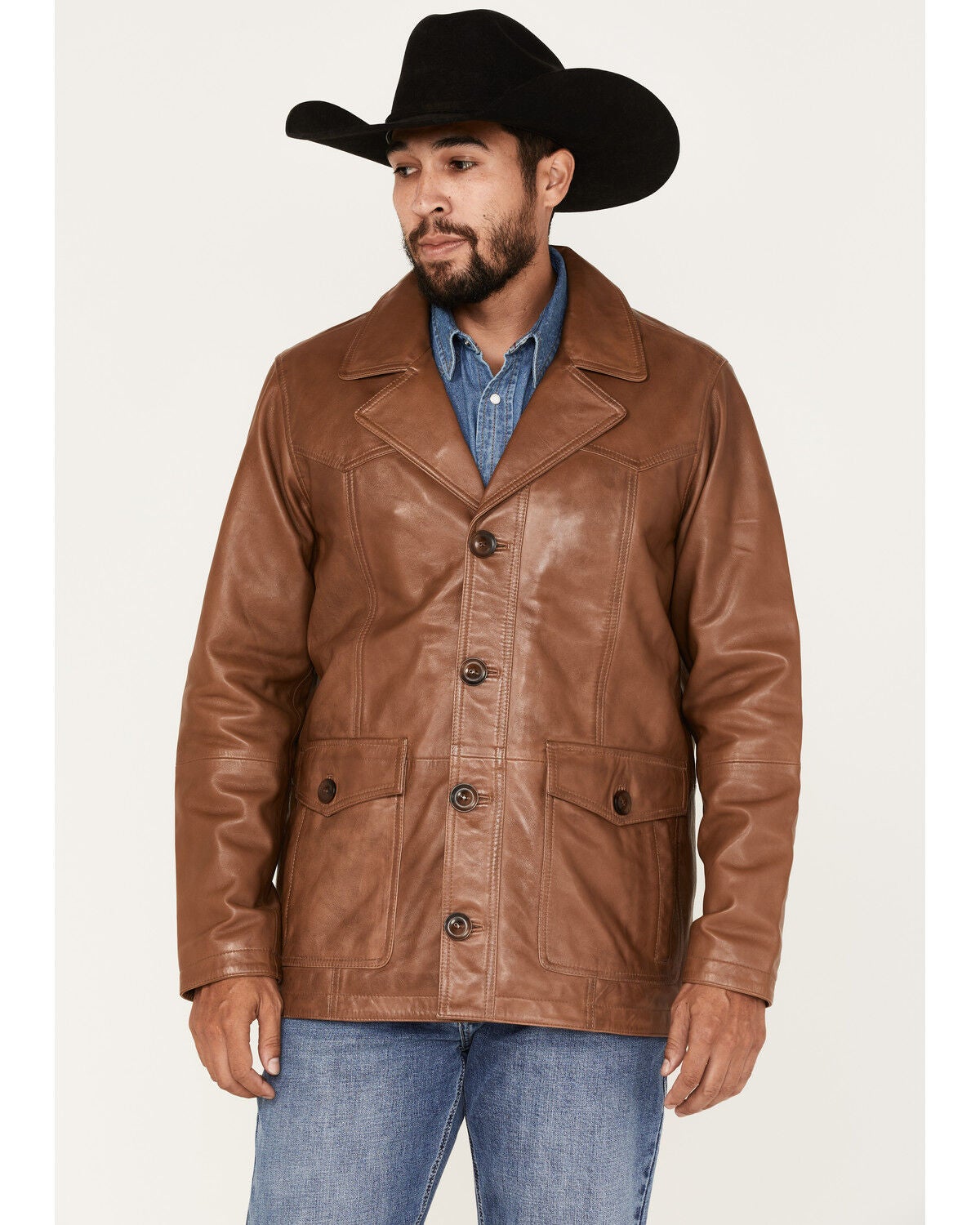Cody James Men's Dale Leather Field Jacket, Brown, hi-res