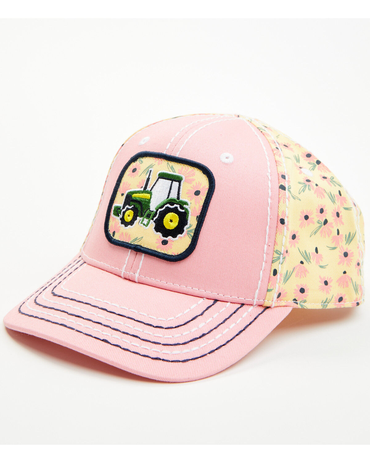 Image #1 - John Deere Girls' Floral Print Tractor Patch Ball Cap, Pink, hi-res