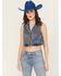Image #1 - Rock & Roll Denim Women's Denim Fringe Concho Vest, Blue, hi-res