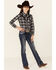Image #2 - Roper Girls' Plaid Print Fancy Applique Yoke Long Sleeve Snap Western Shirt, Black, hi-res
