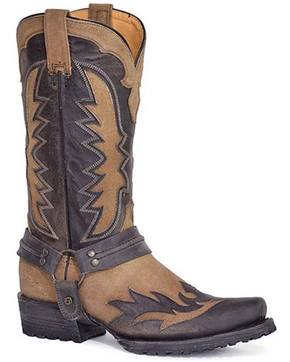 Image #1 - Stetson Men's Outlaw Wings Biker Motorcycle Boots - Snip Toe, Tan, hi-res