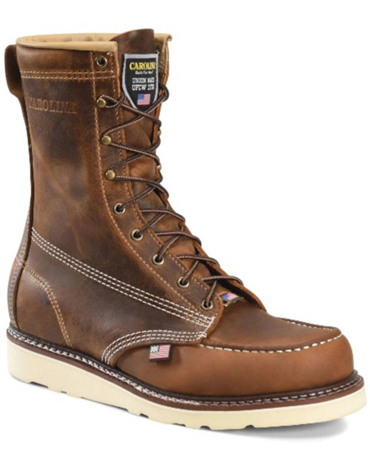 Image #1 - Carolina Men's 8" Lace-Up Work Boots - Moc Toe, Brown, hi-res