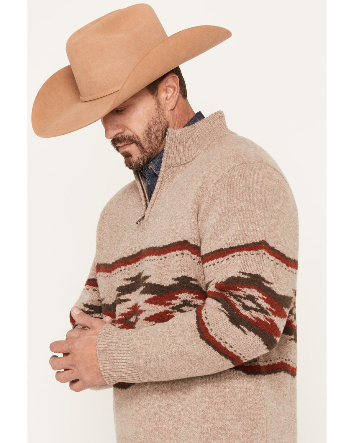 Image #2 - Pendleton Men's Crown Point 1/4 Zip Sweater, Tan, hi-res