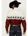 Image #4 - Roper Men's Vintage Bull Rider Border Print Long Sleeve Pearl Snap Western Shirt, Dark Red, hi-res