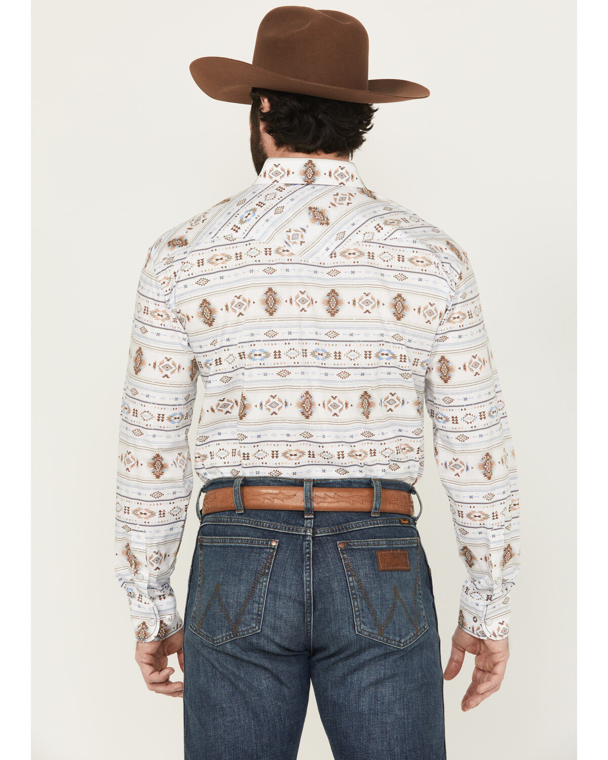 Image #4 - Panhandle Men's Southwestern Striped Long Sleeve Pearl Snap Western Shirt, Taupe, hi-res